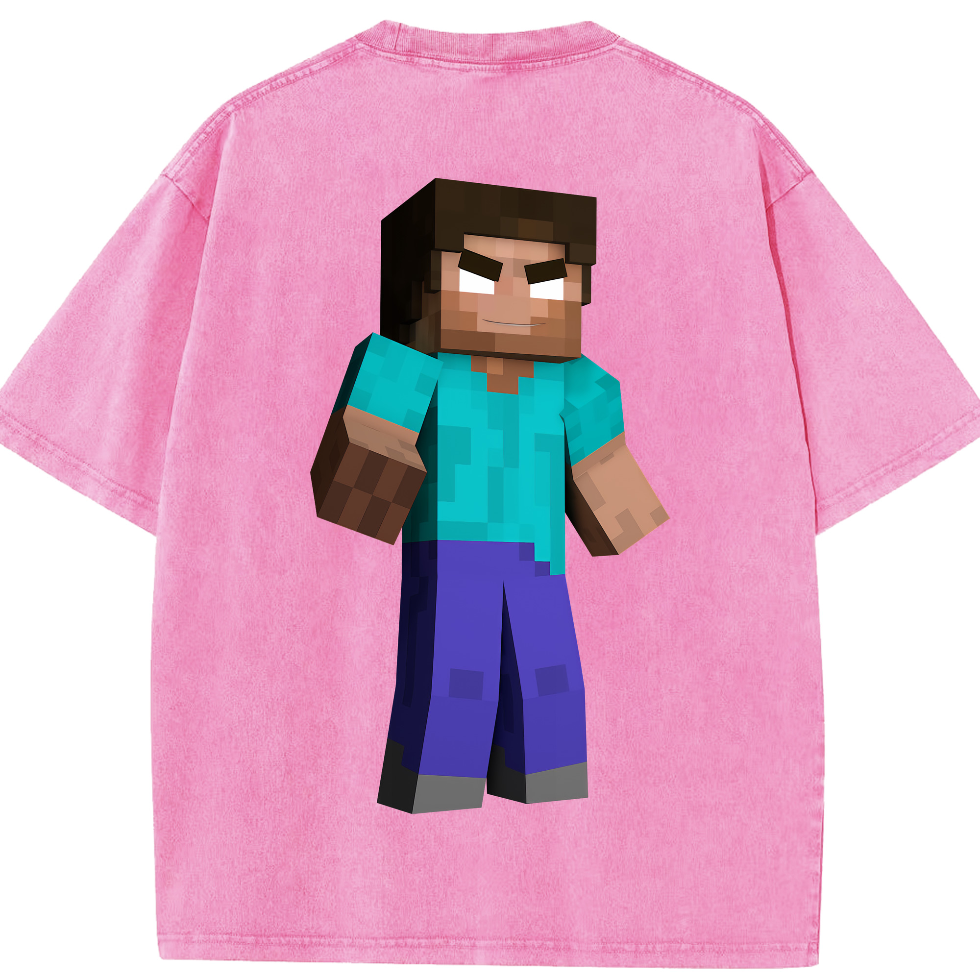 （画像用） マインクラフト ブロックの世界 Minecraft MC Block world 綿100% ヴィンテージ風 半袖Tシャツ（背面プリント）